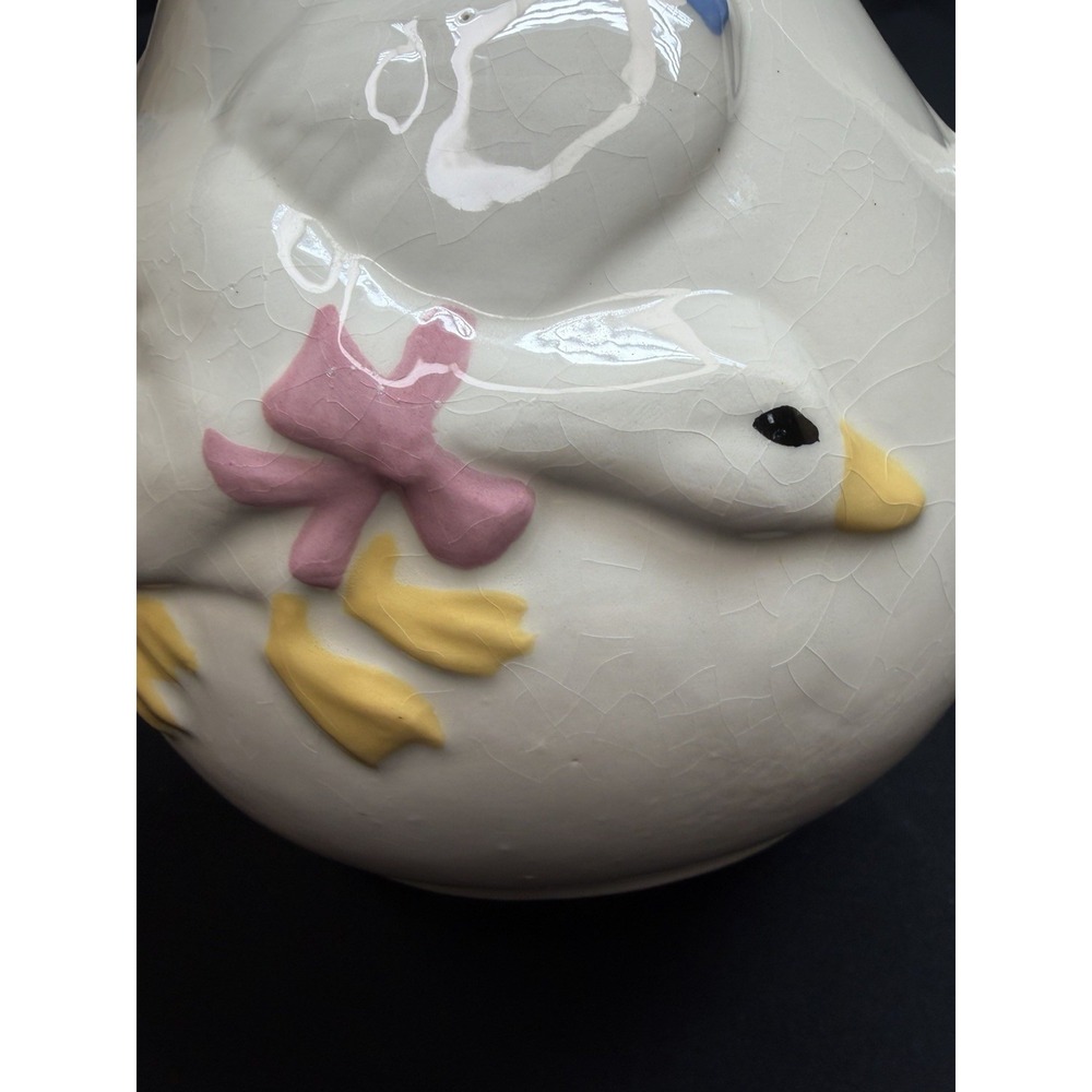 Vintage Otagiri Bowed Goose Pitcher Hand Painted White Geese 1983 Ceramic - Picture 4 of 14